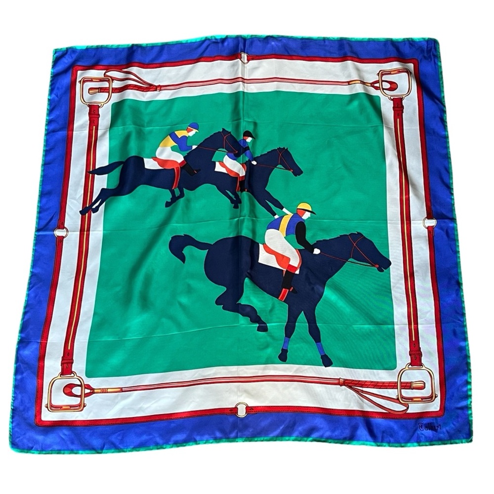 Vintage Talbert Multicolor Equestrian Scarf Jockeys on horseback Hand rolled